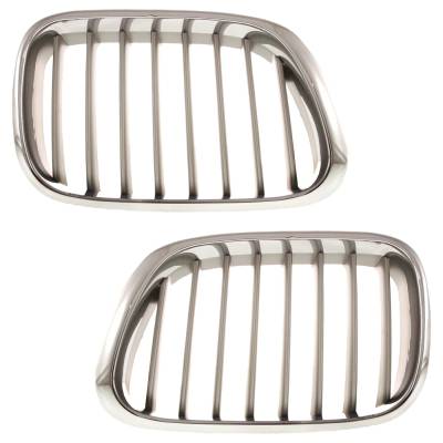 Rareelectrical - Pair Chrome Kidney Grille L+R Set W/ Silver Insert Compatible With 2000-2003 Bmw X5 3.0I 3.0L