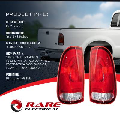 Rareelectrical - New Tail Light Pair Compatible With Ford F250 F350 Super Duty 99-07 Fo2801117 F85z 13404 Ca - Image 5