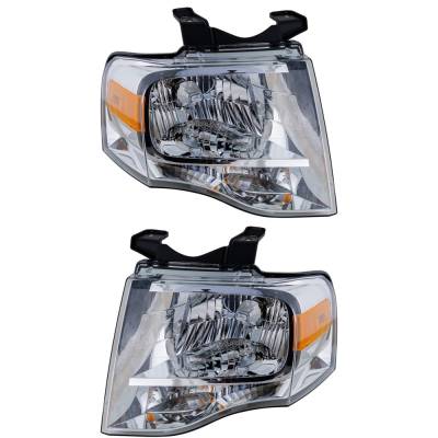 New Pair Of Halogen Headlights Compatible With Ford Expedition Ssv Xl Xlt 2007 2008 2009 2010 2011