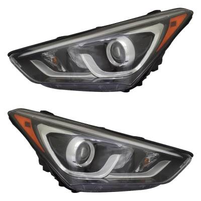 Rareelectrical - New Pair Of Headlights Compatible With Hyundai Santa Fe Sport 2.0L 2.4L 2017 2018 By Part Numbers - Image 1