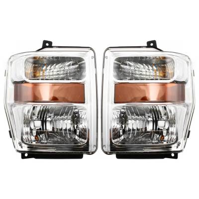 New Pair Of Halogen Headlights Compatible With Ford F-250 Super Duty Lariat Pickup 2008 2009 By Part