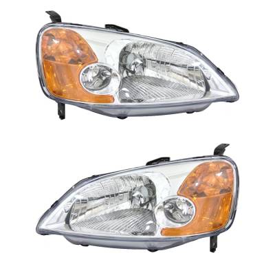 New Pair Halogen Headlights Compatible With Honda Civic Gx Sedan 1.7L 2001 2002 2003 By Part Number