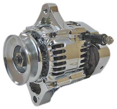 New 12V 60A Chrome Chevy Mini Alternator Compatible With Street Rod Race 1-Wire Self Energizing