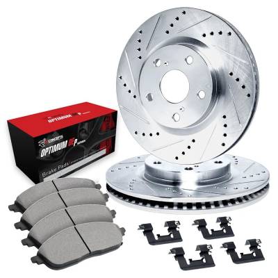 New Cross-Drilled Brake Disc And Pad Kit Compatible With Cadillac Chevrolet Ct6 Base 4 Cyl 2.0L Ct6