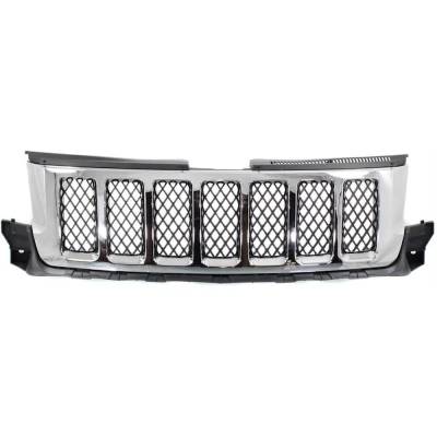 New Chrome Shell Grille Assembly Compatible With Jeep Grand Cherokee Overland 6 Cyl 3.6L Grand