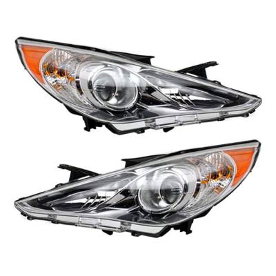 New Pair Of Halogen Headlight Compatible With Hyundai Sonata Limited Sedan 2011-2014 By Part Number