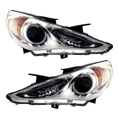New Pair Of Halogen Headlight Compatible With Hyundai Sonata Gls Sedan 2011-2014 By Part Number