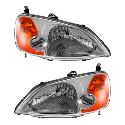 Rareelectrical - New Pair Halogen Headlights Compatible With Honda Civic Gx Sedan 1.7L 2001 2002 2003 By Part Number - Image 1