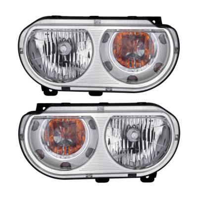 New Pair Of Halogen Headlight Compatible With Dodge Challenger R/T Srt8 Coupe 2008-2014 By Part