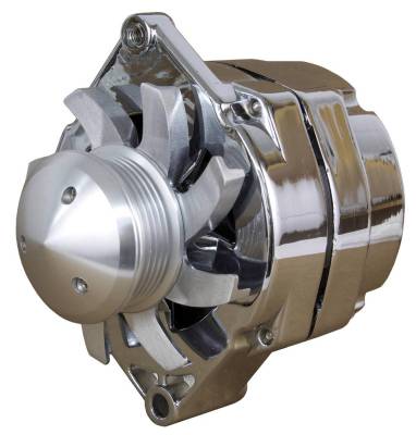 New Chrome 110A Billet Style Chrome 1 Wire Alternator Compatible With 6 Groove Serpentine Belt