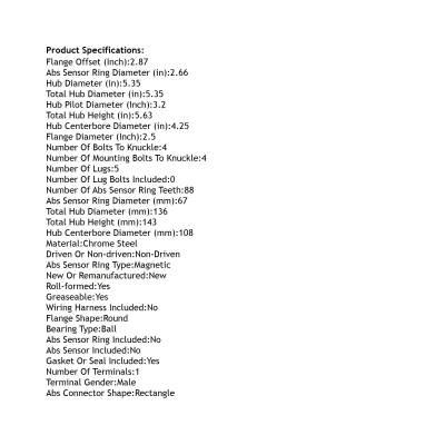 Rareelectrical - Rear Hub Bearing Assembly Compatible With 2010-2017 Volvo Xc60 5-Lug Without Abs 31329971 512529 - Image 5