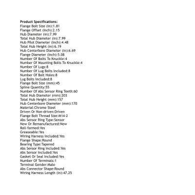 Rareelectrical - Front Hub Bearing Assembly Compatible With 1999-2004 Ford F-450 Super Duty F-550 F-250 8-Lug Abs - Image 4