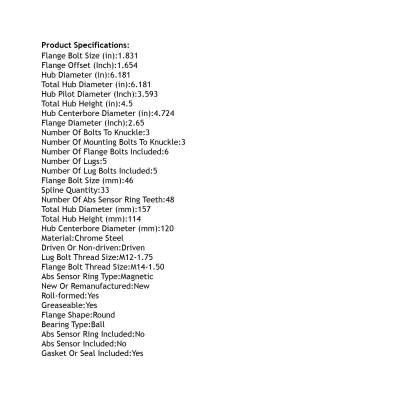 Rareelectrical - Front Hub Bearing Assembly Compatible With 2017-2023 Cadillac Xt6 Gmc Acadia Limited 5-Lug Without - Image 4