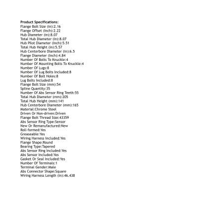 Rareelectrical - Front Hub Bearing Assembly Compatible With 2009-2011 Dodge Ram 3500 2500 8-Lug Abs 515122 Bolt-On - Image 5