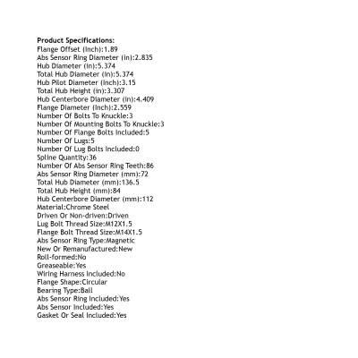 Rareelectrical - Front Hub Bearing Assembly Compatible With 2015-2023 Audi A3 S3 Sportback E-Tron 5-Lug Abs 512566 - Image 4