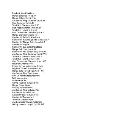 Rareelectrical - Rear Hub Bearing Assembly Compatible With 2018-2022 Chevrolet Express 3500 Gmc Savana 2500 8-Lug Abs - Image 4