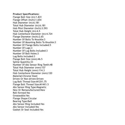 Rareelectrical - Front Hub Bearing Assembly Compatible With 2016-2023 Cadillac Cts Ats Xt4 3-Lug Abs 13512894 512579 - Image 5