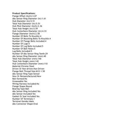 Rareelectrical - Rear Hub Bearing Assembly Compatible With 2000-2005 Saturn Ls2 Ls Lw1 5-Lug Abs 512238 Bolt-On - Image 3