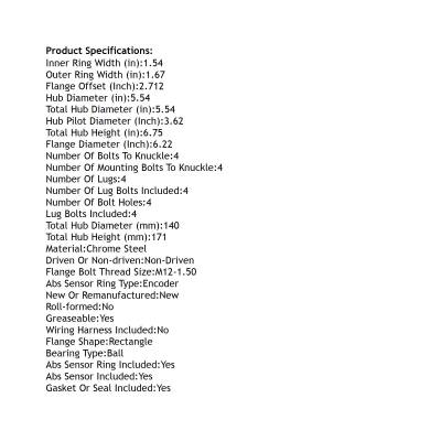 Rareelectrical - Rear Hub Bearing Assembly Compatible With 2004-2018 Audi A6 Quattro S6 4-Lug Abs 513227 Bolt-On - Image 5