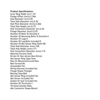 Rareelectrical - Rear Hub Bearing Assembly Compatible With 1989-1990 Pontiac 6000 5-Lug Abs 513039 Bolt-On Direct Fit - Image 5