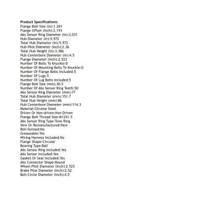 Rareelectrical - Rear Wheel Hub Bearing Assembly Compatible With 1997-2001 Honda Prelude 5-Lug Abs 42200S30c51 - Image 5