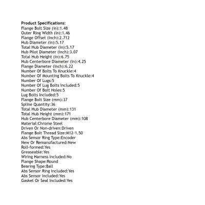 Rareelectrical - Front Hub Bearing Assembly Compatible With 2005-2011 Volvo V50 C70 C30 5-Lug Abs 31262950 513255 - Image 5