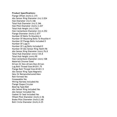 Rareelectrical - Rear Hub Bearing Assembly Compatible With 1998-2009 Volvo S80 S60 5-Lug Abs 9173872 512233 Bolt-On - Image 4