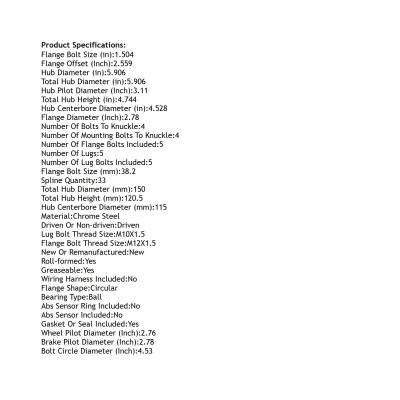 Rareelectrical - Front Hub Bearing Assembly Compatible With 2002-2007 Chevrolet Equinox Pontiac Torrent 5-Lug Without - Image 5