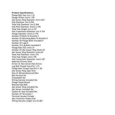 Rareelectrical - Rear Hub Bearing Assembly Compatible With 1998-2005 Gmc Jimmy 5-Lug Abs 513200 Bolt-On Direct Fit - Image 5