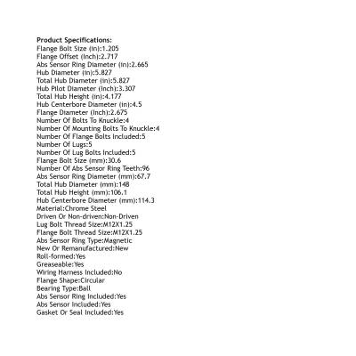 Rareelectrical - Rear Hub Bearing Assembly Compatible With 2004-2009 Nissan Quest 5-Lug Abs 512268 Bolt-On Direct Fit - Image 4