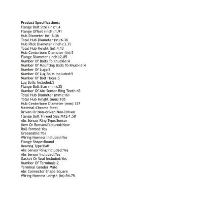 Rareelectrical - Rear Hub Bearing Assembly Compatible With 2008-2011 Dodge Grand Caravan Volkswagen Routan 5-Lug Abs - Image 5