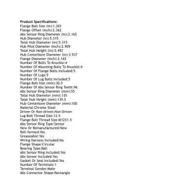 Rareelectrical - Rear Hub Bearing Assembly Compatible With 2010-2015 Toyota Prius C Plug-In V 5-Lug Abs 512505 - Image 5