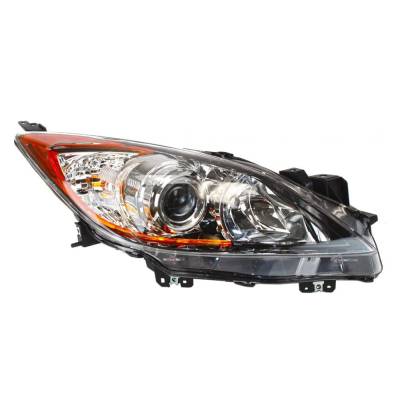 Halogen Headlight Assembly Right Passenger Side Compatible With 2012-2013 Mazda 3 Projector Black