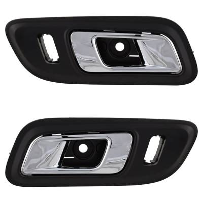 Front Pair Interior Door Handle Compatible With 2013-2019 Ford Taurus Chrome Lever With Black Bezel
