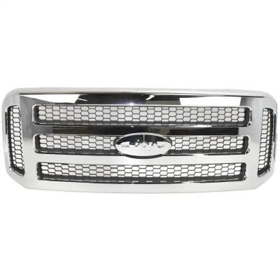 New Chrome Shell Grille Assembly Compatible With Ford F-350 Super Duty King Ranch 8 Cyl 5.4L F-250