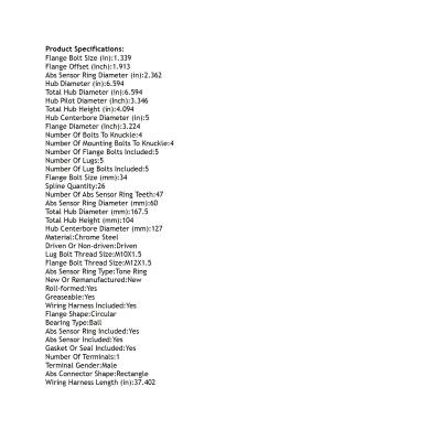 Rareelectrical - Front Wheel Hub Assembly Compatible With Chrysler Pacifica 2004-2006 3.5L 3.8L V6 With Abs Wiring - Image 5