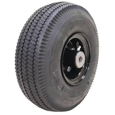 Zero Flat Foam Filled Wheel Assembly 4.10X3.50-4 Sawtooth 5/8 Bore 2-1/4 Offset Black Bearings