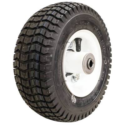 Zero Flat Foam Filled Wheel Assembly 9X3.50-4 Turf Rider 3/4 Inch Bore 3-3/4 Inch Hub White Steel