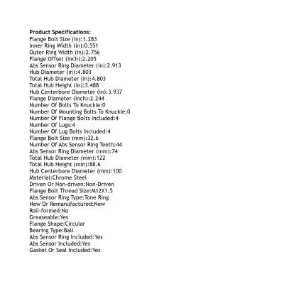 Rareelectrical - Rear Wheel Hub Assembly Compatible With Kia Sephia 1994-2001 Spectra 2000-2002 1.6L 1.8L L4 With Abs - Image 5