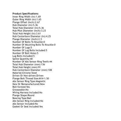 Rareelectrical - Front Hub Bearing Assembly Compatible With 2007-2018 Volvo V70 Xc70 Xc60 5-Lug Without Abs 32246153 - Image 5
