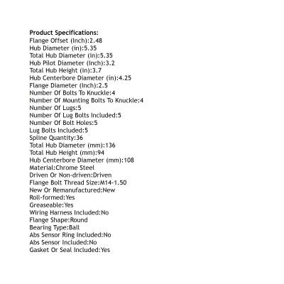 Rareelectrical - Front Hub Bearing Assembly Compatible With 2007-2018 Volvo Xc70 S60 V60 Cross Country 5-Lug Without - Image 5