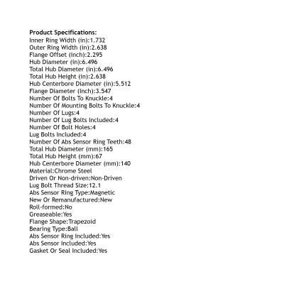 Rareelectrical - Rear Hub Bearing Assembly Compatible With 2008-2021 Toyota Land Cruiser 4-Lug Abs 512396 Bolt-On - Image 4