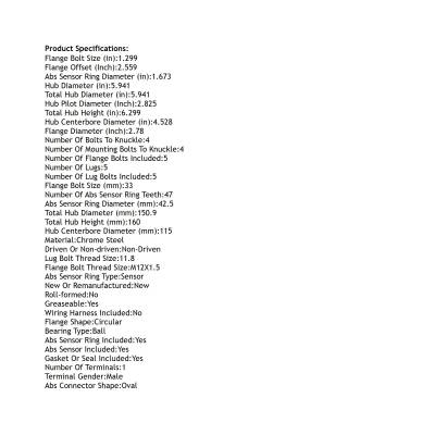 Rareelectrical - Rear Wheel Hub Assembly Compatible With Buick Regal 1989-1991 Olds Cutlass Supreme Pontiac Grand - Image 4