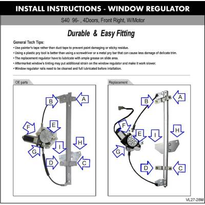 Rareelectrical - New Right Front Window Regulator With Motor Compatible With Volvo S40 I V40 Base S40 Base S40 Lse - Image 6