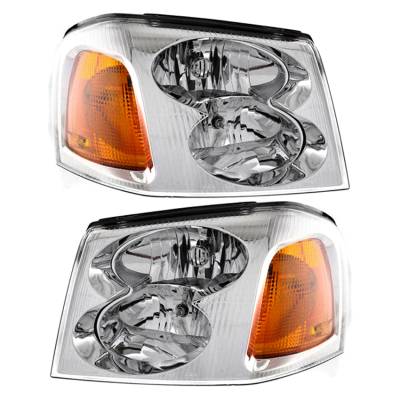 New Pair Of Halogen Headlight Compatible With Gmc Envoy Xl Denali Sport Utility 2005-2006 By Part