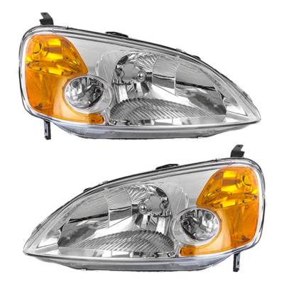 New Pair Of Halogen Headlight Compatible With Honda Civic Dx Coupe 1.7L 2001-2003 By Part Number