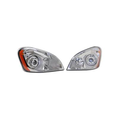 New Headlight Pair Fits Freightliner Hd Truck Cascadia 113 2008-14 Chrome Bezel