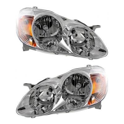 New Pair Of Halogen Headlight Compatible With Toyota Corolla Ce Sedan 1.8L 4 Door 2003-2004 By Part