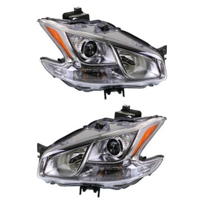 New Pair Of Halogen Headlight Compatible With Nissan Maxima S Sedan 2009-2014 By Part Number