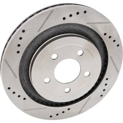 Cross-Drilled And Slotted Brake Disc Compatible With Ford Mustang Ecoboost Premium 4 Cyl 2.3L